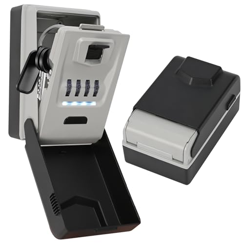 Pfloge Caja fuerte para llaves con código numérico e iluminación – Caja fuerte para llaves de exterior de aleación de aluminio, resistente a la intemperie y resistente al agua, caja fuerte grande para