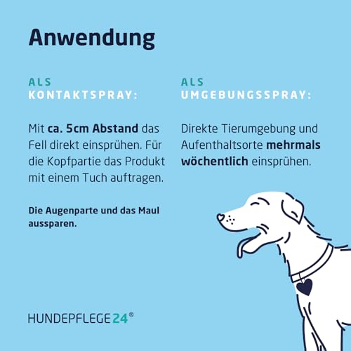 Hundepflege24 Zeckenspray für Hunde - Hochwirksamer Floh und Zeckenschutz für Hunde und Katzen mit Geraniol und Aloe Vera - Insektenschutz gegen Zecken, Flöhe, Milben, Läuse, Mücken - 500ml