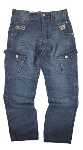 Jeans cargo en denim pour homme en coton premium coupe droite finitions boutons