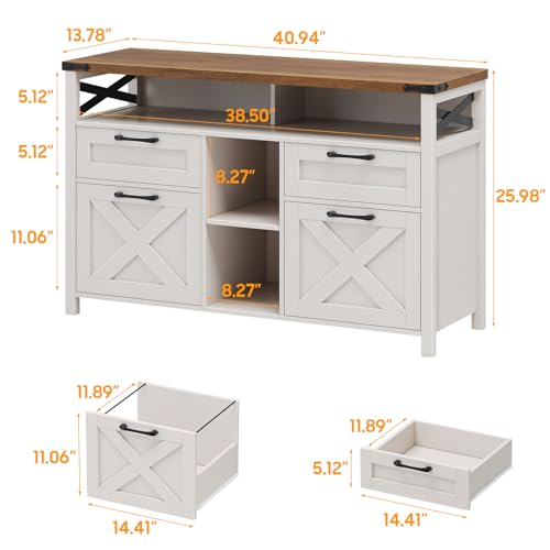 Halitaa Filing Organization Storage Cabinets 4 Drawer with Adjustable Shelf, Lateral Filing Cabinet with Open Storage Shelf for Home Office, Farmhouse File Cabinets for Hanging Files Letter/A4.White - Thumbnail 2