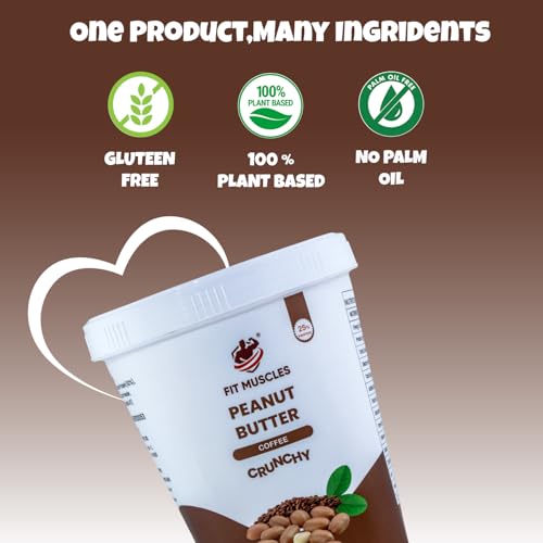 Image of Fit Muscles Coffee Crunchy Peanut Butter 500g, 25g Protein, Crunchy Peanut Spread, Rich Coffee Flavour, Natural Peanut Butter, No Palm Oil, No Artificial Flavour, Healthy Breakfast Gym Diet Food