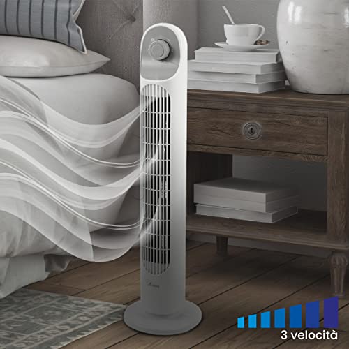 ARDES Ventilador Vertical Altura 81 cm con 3 Intensidades y Oscilación Automática de la Torre desde el Suelo o Nivel Ventilador Torre Blanco AR5T800