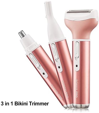 Bikini Trimmer, [Newest Version] 3 in 1 Electric Women Shaver/Lady Razor/Nose Hair Trimmer/Eyebrow Trimmer/Foil Shaver Rechargeable for Face Legs (Pink)