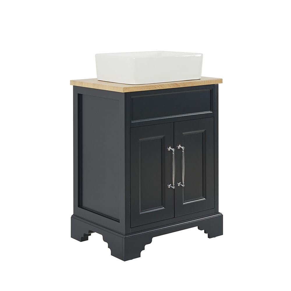 Milano Chrome (T Bar) Thornton Black Grey 645Mm Bathroom Vanity Unit Square Basin Chrome Handles