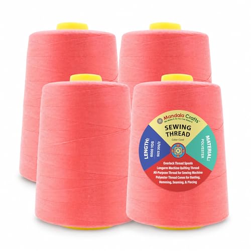 Mandala Crafts 20S/2 Coral Polyester 4 Pack of Serger Threads Cones