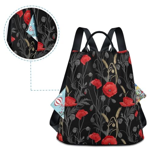 Sac à dos femme noir coquelicot sécurisé chic avec pompon finitions