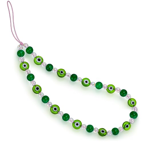 Simarro Evil Eye Phone Charm - Green Glass Devil Eye Beaded Lanyard Wrist Strap Mobile Phone Chain Keychain for Men Women