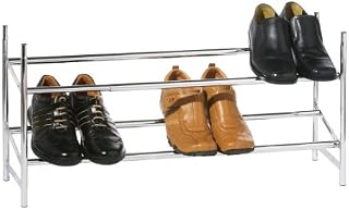 Premier Housewares 2-Tier Extendable Shoe Rack Small Shoe Storage Silver Shoe Racks Storage Chrome Shoe Rack Small Shoe Rack Adjustable 35.5x62-113x22