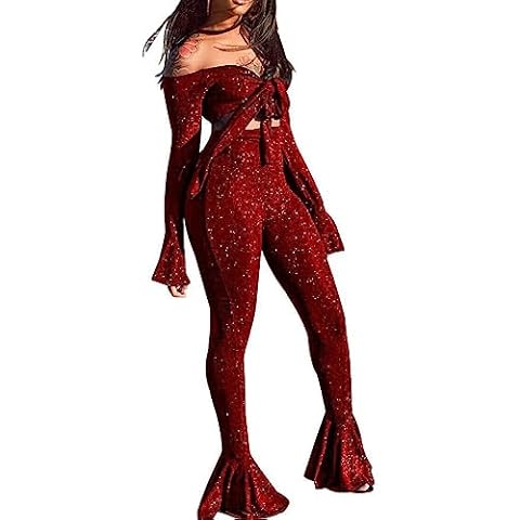 Sexy 2 Pieces Outfits for Women Crop Tops Long Pants Club Jumpsuits L Cover