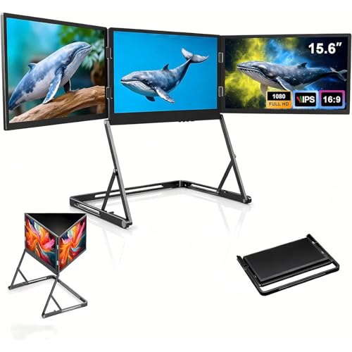Image of Triple Screen Laptop Extender 15.6 inch 1080P IPS,Type-C /HDMI /USB-C Plug-Play Triple Monitor,with 360 Rotation Adjustable Viewing Angles Compatible with Windows and Macos