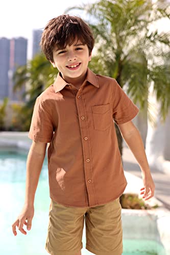 Boys Button Down Dress Shirt Short Sleeve Casual Cotton Solid Tops Uniform T-Shirt For Kids 4-13 Years #TOP1