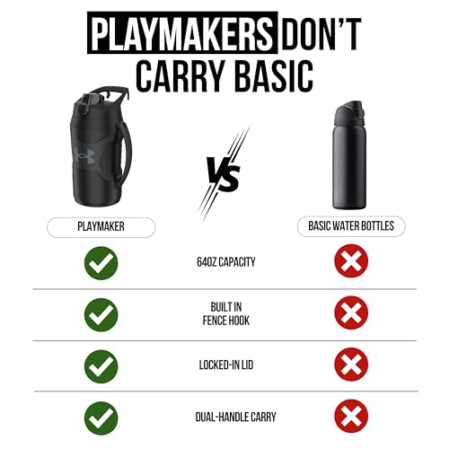 Image of Under Armour Insulated Water Bottle with Handle & Fence Hook, Half Gallon Sports Water Jug, Leak-Resistant & BPA-Free for Baseball, Football & Gym - Black /Black, 64oz