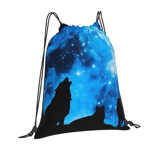 Sac à dos imprimé loups style décontracté et fermeture par cordon de serrage robuste
