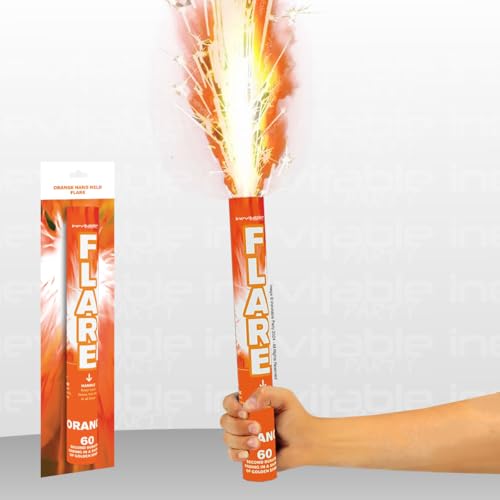Image of Inevitable Party Handheld Coloured Fountain Flares with Fuse Ignition | Multi Pack Variation Colour and Quantity (12, Orange)