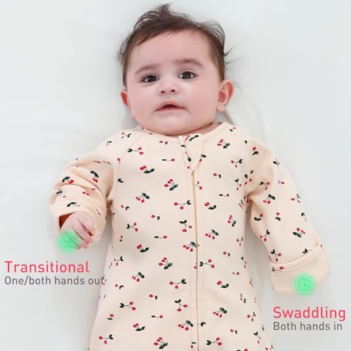 Image of 2 Pack Transitional Baby Swaddling Sacks with Arms Up Length Sleeves & Mitten Cuffs, Sleeping Sack Bag 2 Ways Zipper, Wearable Swaddle Blanket for Newborns Baby Snug Fit Calms Startle Reflex