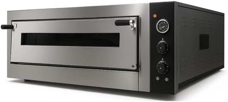 Générique Forno per pizza elettrico professionale – 4 x Ø 33 cm – 4,7 kW – Temperatura fino a 450°C – Porta vetrata – Termostato manuale