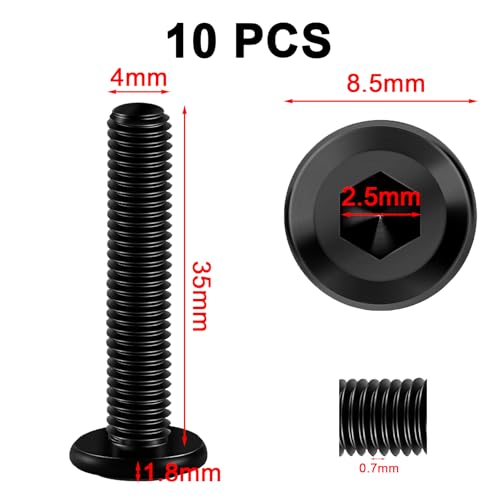 10 Stück Schrauben M4 × 35,Flachkopfschrauben m4 Innensechskant,m4 Schrauben,Schrauben Schwarz,Edelstahl A2 V2A,Vollgewinde