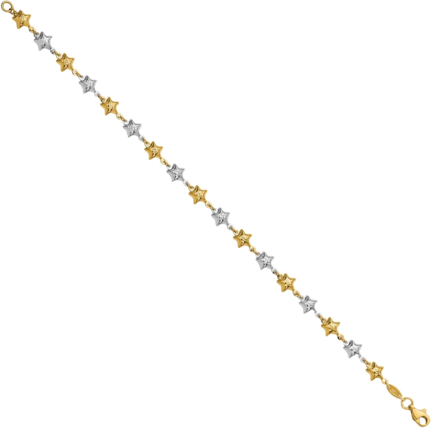 IceCarats 14K Solid Two Tone Gold Link Chain Star Charm Bracelet 7.75 inch Polished For Her
