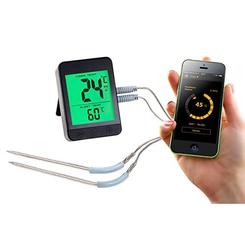 Rosenstein & Söhne Bratenthermometer: Grillthermometer m. Bluetooth, Android- & iOS-App, 2 Temperatur-Fühler (Bratenthermometer Bluetooth)