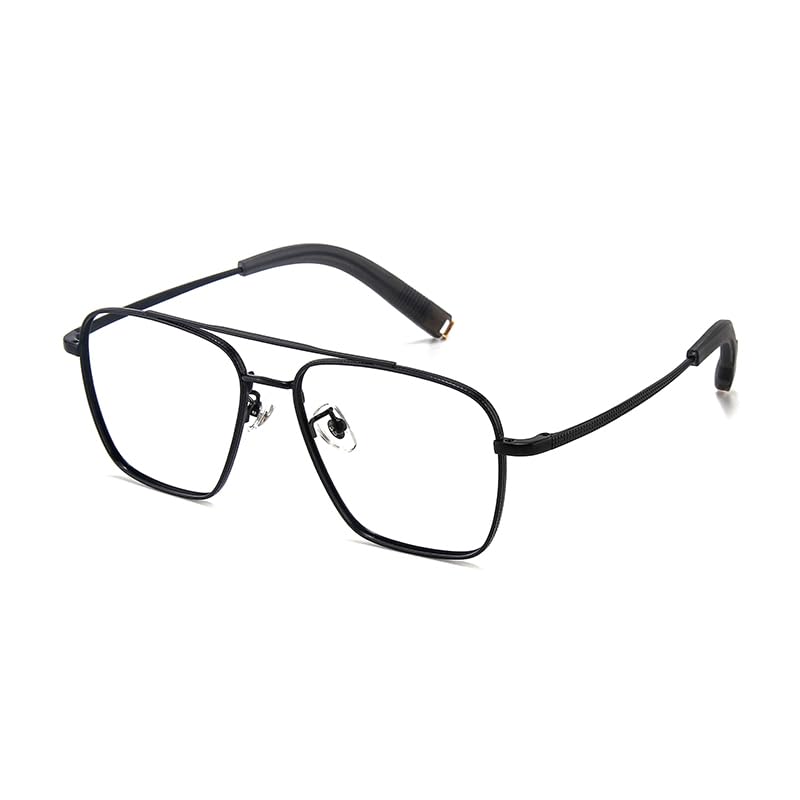 PRIVOZA Oversized Blue Light Blocking Glasses for Men Double Bridge Retro Metal Eyeglasses/Gaming Glasses UV400 Protection (Black)