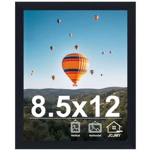 JCJMY 8.5x12 Picture Frame Black for Wall Hanging or Tabletop, Wall Mounting Horizontally or Vertically, 8.5 x 12 Wall Gallery Poster Photo Frame with Shatter Resistant Plexiglass, Black