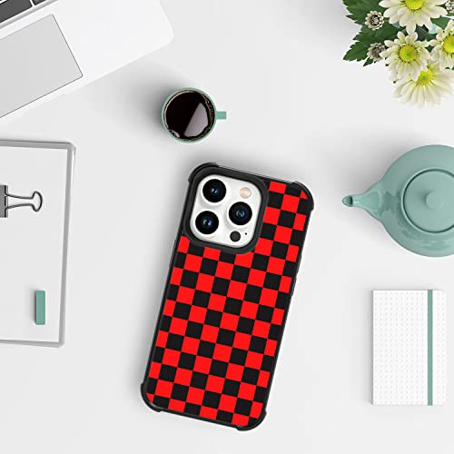 Tnarru Plaid B Pattern Compatible With Iphone 14 Pro Case Hard Pc Back And Soft Tpu Sides Non-Slip Scratchproof Shockproof Protective Cute Phone Case For Iphone 14 Pro 5G Black Red #TOP5