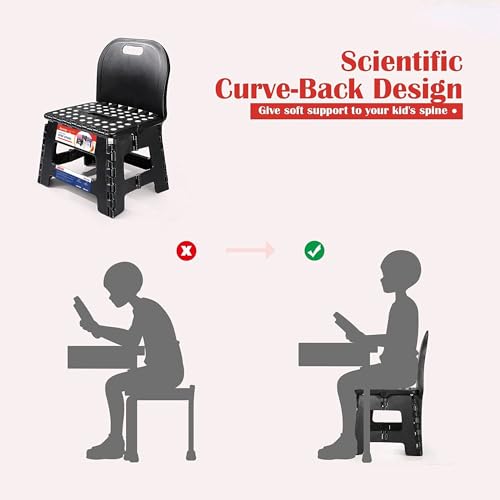 Image of Folding Kids Step Stool with Back Support for Kids,9 inch Plastic Kids Chair for Outdoor or Indoor Kitchen Step Stools and Bathroom Stool for Toddlers Boys Girls