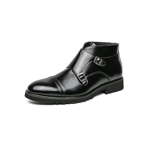 Santimon Men's Double Monk Strap Leather Dress Boots 10.5 US