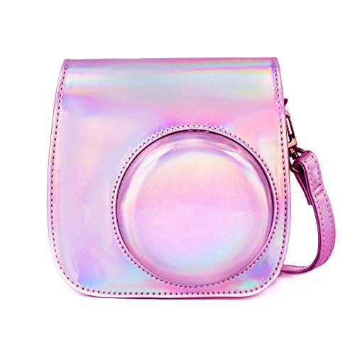 Fotocamera Custodia Compatibile con Instax Mini 12 istantanea Protettiva Soft PU con cinturino a spalla e tasca Magia rosa pelle