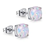 Silver Stud Earrings for Women Girls, 925 Sterling Silver Hypoallergenic Simulated White Opal Studs Earring Jewelry Gifts for Birthday Mothers Day, 4mm