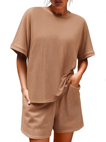 Image of Imily Bela Womens 2 Piece Outfits 2025 Oversized Summer Short Sets Casual Beach Ribbed Short Sleeve Matching Set