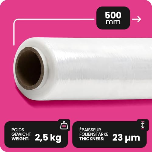 Netuno 6x transparente Stretchfolie 23my 500 mm 2,5 kg transparente Folie Polyethylen Folie Cast-Film transparent Plastikfolie Einpackfolie Umzugsfolie Verpackungsfolie Dehnfolie durchsichtig