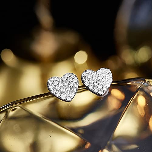 Fashion Full CZ Heart Love Minimalist Real 925 Sterling Silver Small Cartilage Stud Earrings for Women Sensitive Ear Cute Crystal Huggie Studs Jewelry Hypoallergenic Gifts Daughter Her 8mm3