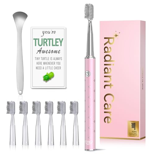 JTF Cepillo de Dientes Eléctrico Sónico con Limpiador Lengua para Adultos, 6 Cabezales, 3 Modos y 40000 VPM, Carga Rápida 3H 45 Días, Aspecto de Metal (Polvo Diamante)