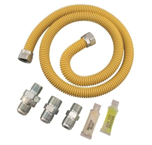 Dormont Safety-Shield 30C-3131KIT-48B Coated Stainless Steel Standard Gas Appliance Connector 5/8 Inch Outer Diameter 1 /2 Inch Inner Diameter, 2 x 1/2 Inch MIP & 1 x 3/4 Inch MIP, 48 Inches