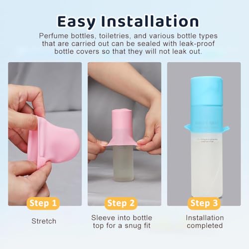 Image of MAYCREATE 4Pcs Travel Bottles Cover Cap Sleeves High Elastic Silicone Bottle Cover Leak-Proof Sleeves for Toiletries Travel Bottle Close-Fit Cap Compatible with Most Travel Containers