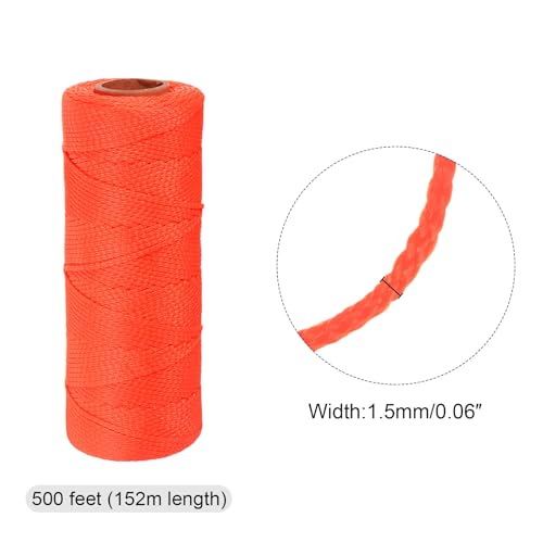 QUARKZMAN 2 Stück Gedrehte Nylon-Maurerschnur 1,5 mm x 500 ft Geflochtene Schnur für Angeln, Gartenarbeit, Basteln, Orange
