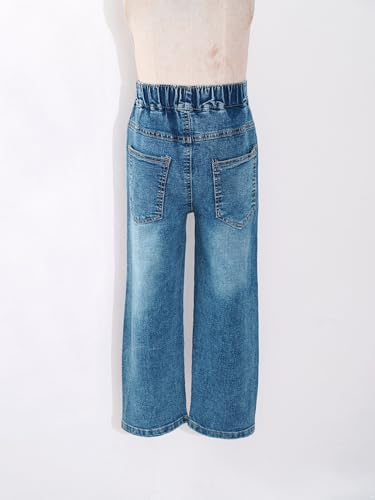ACSUSS Girls Jeans Pants Elastic Waist Ripped Wide Leg Denim Pants Casual with Pockets Kids Jeans 5-16 Years4