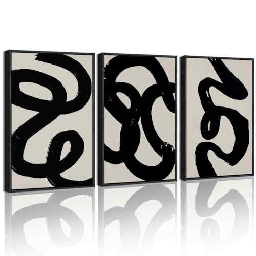 PHOPAGO Black Abstract Framed Wall Art Ink Wash Minimalist Thick Black Lines Paints Artwork - 11x14in Black Framed