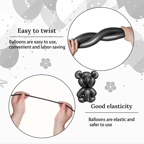 Image of 260 Metallic Black Long Balloons for Balloon Garland Thickening Skinny Latex Twisting Animals Modeling Christmas Birthday Wedding Party Festival Decorations 100pcs