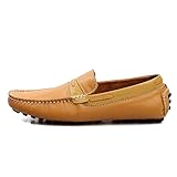  LINGY Männer Frühling lässig Echtes Leder Müßiggänger Slip auf runden Zeh Klarer Farbe Weiche Sohle rutschfeste Fahrboot Schuhe (Color : Yellow, Size : 39 EU)