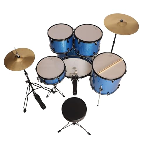 Image of ARCTIC COSMOS 5 Piece Complete Acoustic Drum Kit /Drumset with drumsticks, Cymbals and throne - With Hardware. Best Sounding shells, most durable build. (Blue)