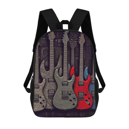 Guitar Pattern Backpack for Men Women, Heavy Duty Backpack Large Capacity, Durable Lightweight Travel Daypack