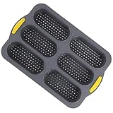 FROMCEO 1. Moule de cuisson en silicone à 6 cavités pour hot-dogs et gâteaux, poêle antiadhésive, passe au four avec démoulage facile, passe au lave-vaisselle et ustensiles de cuisine durables