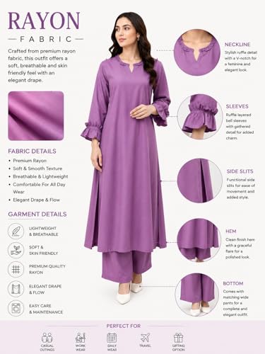 Image of idaLia Rayon Solid A-Line Women Stylish Boat Neck Designer Kurta Set with Pant