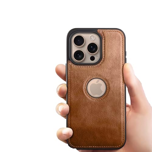 Image of Leather Case for Apple iPhone 16 Pro Max Premium Protective Stylish Slim Cover with Shockproof Raised Edges Brown