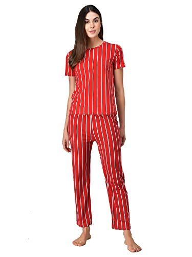 Image of KOTTY Red Cotton Striped Women Pyjama