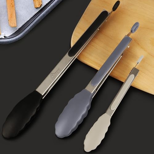 Image of HOTEC Stainless Steel Kitchen Tongs with Silicone Tips, Set of 3-7 inch,9 inch &12 inch