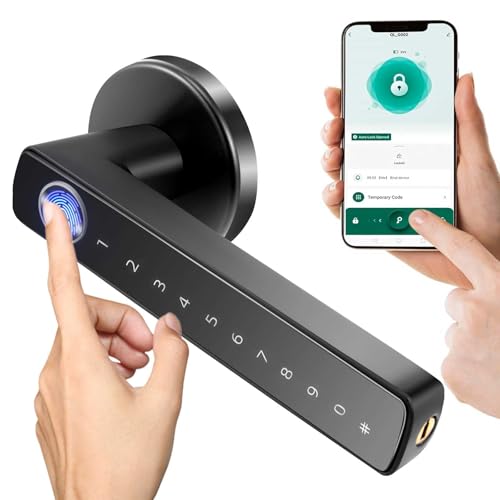 6 En 1 Cerradura Inteligente para Puerta De 3-5.5 cm De Grosor, Cerradura Electrónica Biométrica de Huellas Dactilares Inteligente para El Hogar Tuya App, Apartamento, Oficina (negro)