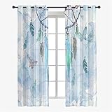 Hiseng Schiebegardinen Voile Vorhang Gardinen 2er Set, Traumfänger Sheer Schiebevorhänge Lichtdurchlässig Flächenvorhänge für Wohnzimmer Fensterschal Schlafzimmer (80x115cm,Blauer Schmetterling)